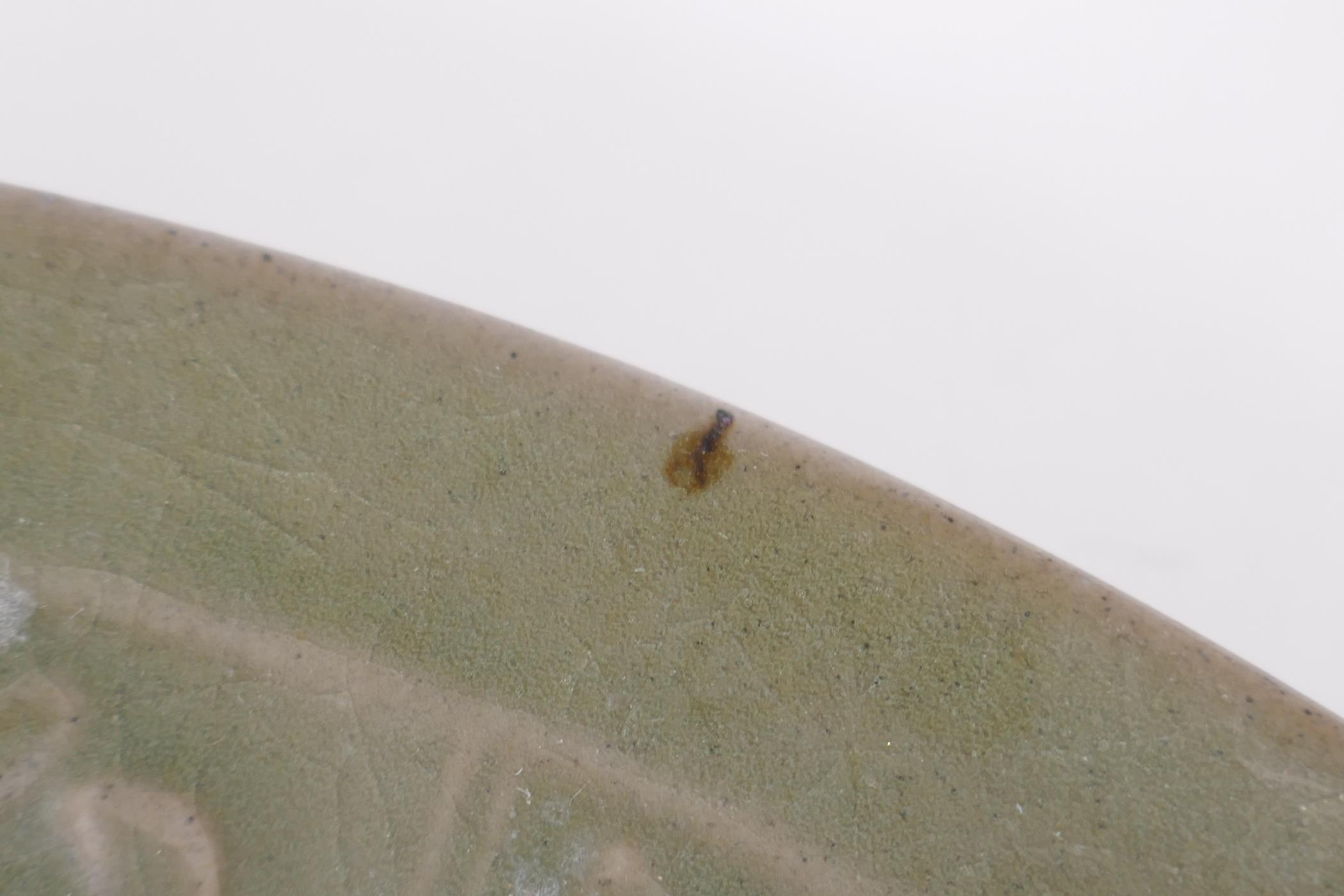 A Chinese Song style olive glazed pottery conical bowl, with underglaze figural decoration to the - Image 3 of 5