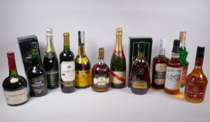 A collection of twelve bottles of spirits and wine, to include G.H. Mumm Champagne, Miguel Torres