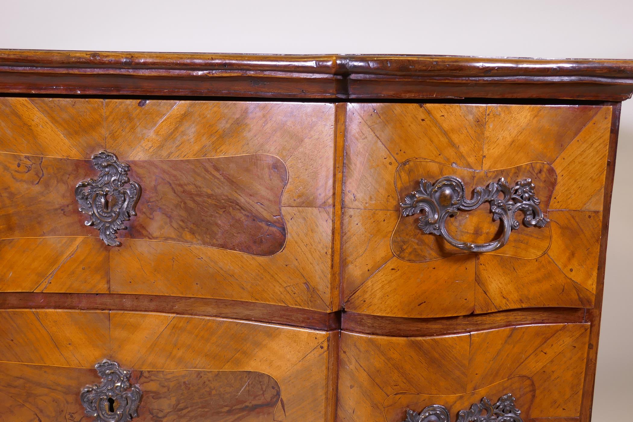 A late C18th/early C19th Maltese serpentine fronted walnut commode with two drawers, raised on a - Image 3 of 13