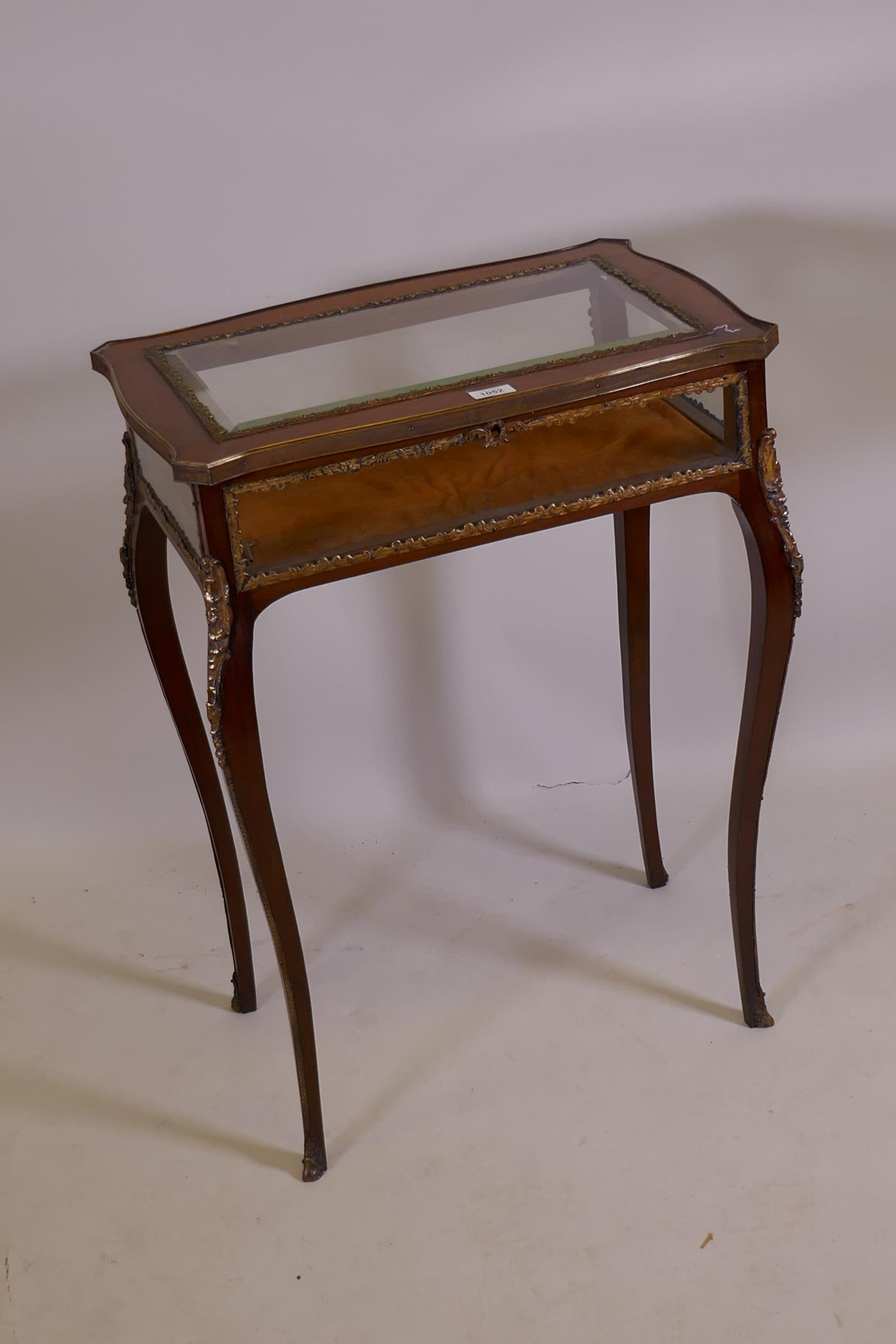 A C19th French mahogany bijouterie cabinet with ormolu mounts, shaped legs and scrolled sabots, 60 x - Image 2 of 5