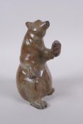 Robert Larum, American, cold painted bronze sculpture of a rearing bear, 17cm high