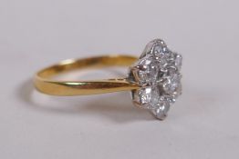 An 18ct yellow gold and seven stone diamond ring, approx 1ct, size N/O