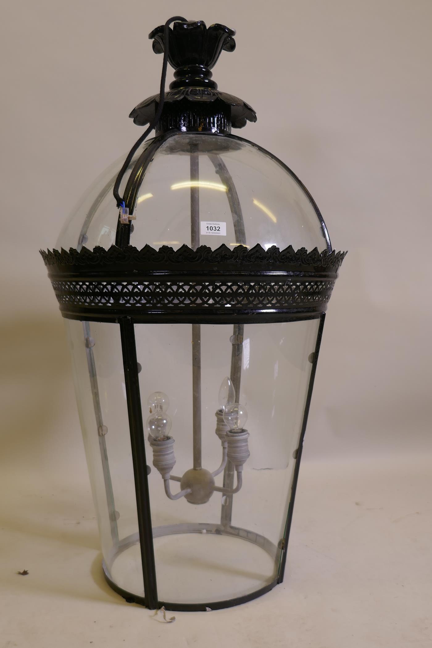 A painted metal and glass pendant lantern, 100cm drop - Image 2 of 2