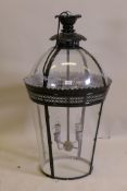 A painted metal and glass pendant lantern, 100cm drop