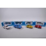 Four 1970s Scalextric cars to include two Mini Cooper C.007 in red and yellow, a Datsun 260Z C.053