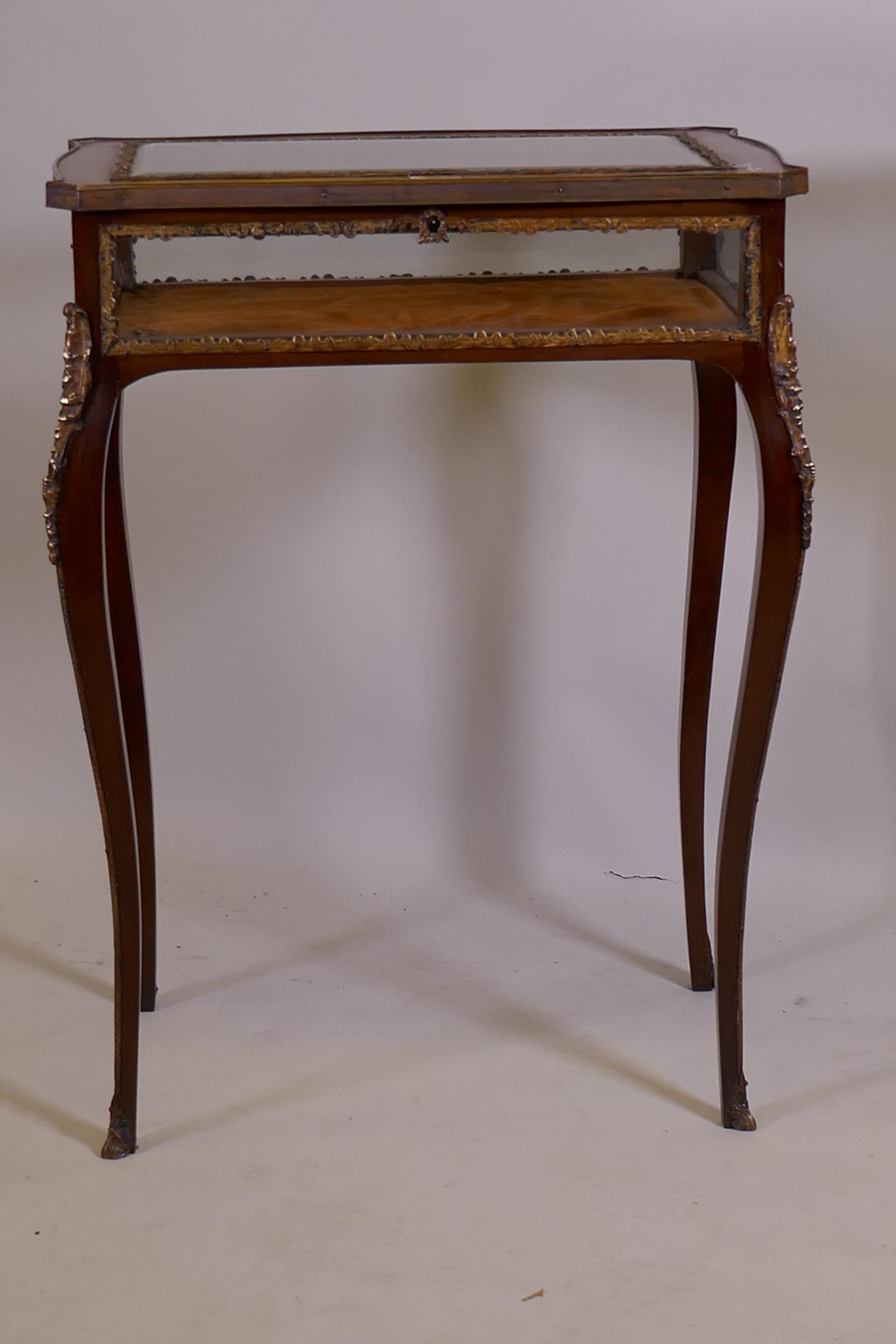 A C19th French mahogany bijouterie cabinet with ormolu mounts, shaped legs and scrolled sabots, 60 x - Image 3 of 5