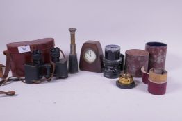 A pair of early C20th Negretti and Zambra field glasses in leather case, a Dallon Tele-Anastigmat