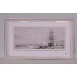 William Lionel Wyllie, HMS Victory firing its canons in Portsmouth Harbour, etching, signed in