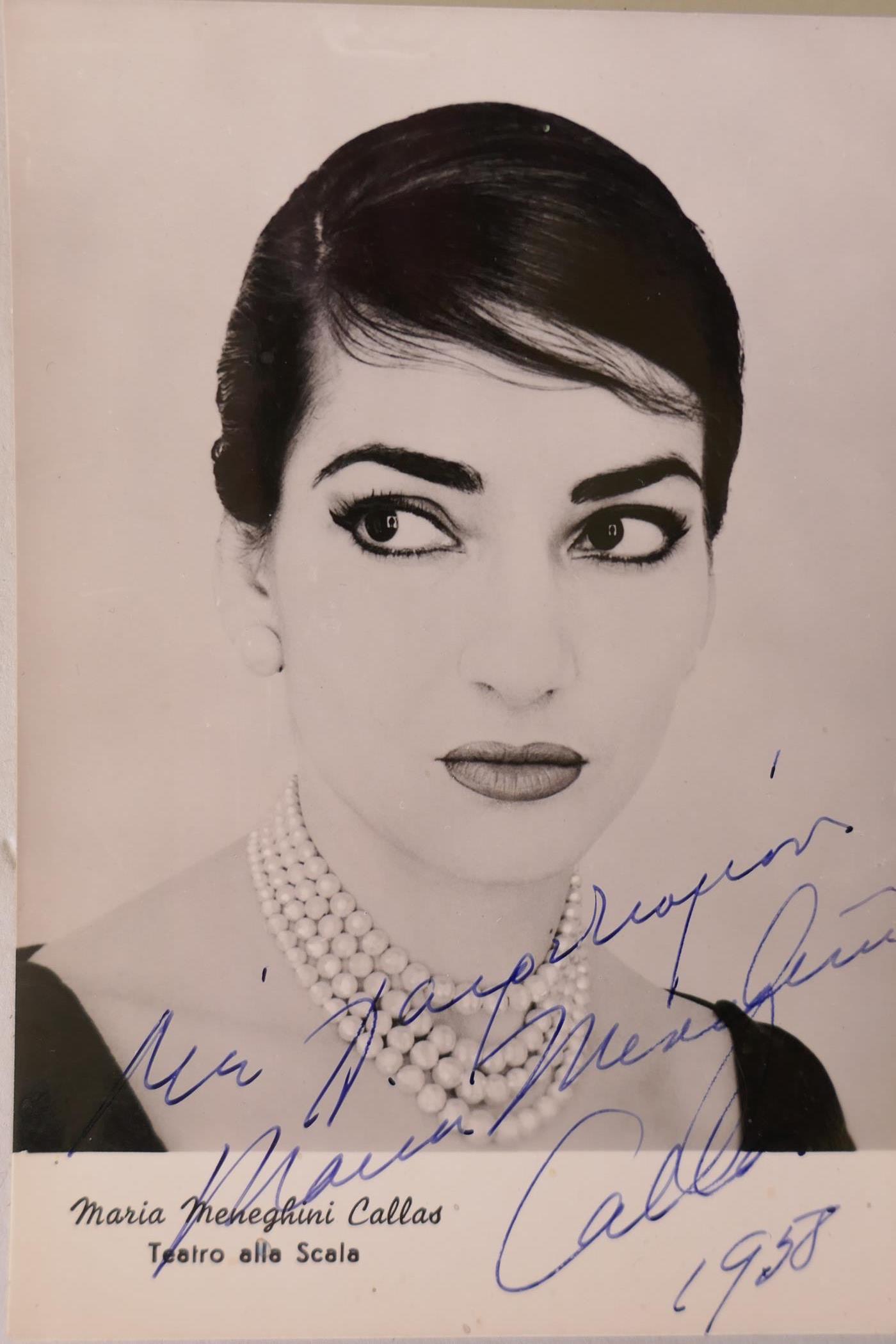 Maria Callas, signed postcard to 'With regards, from Maria Meneghim Callas, 1958'