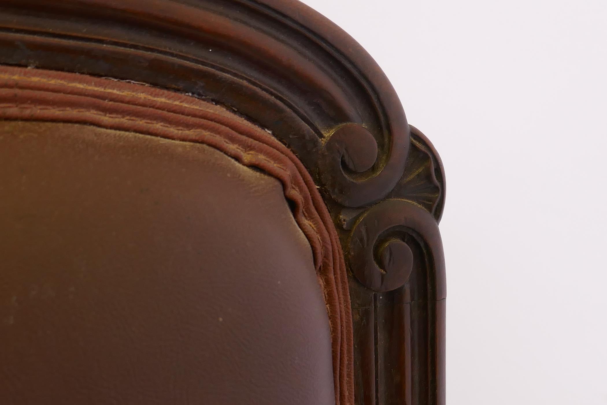 A C19th mahogany show frame armchair with reeded frame and carved and scrolled arms, raised on - Image 7 of 7