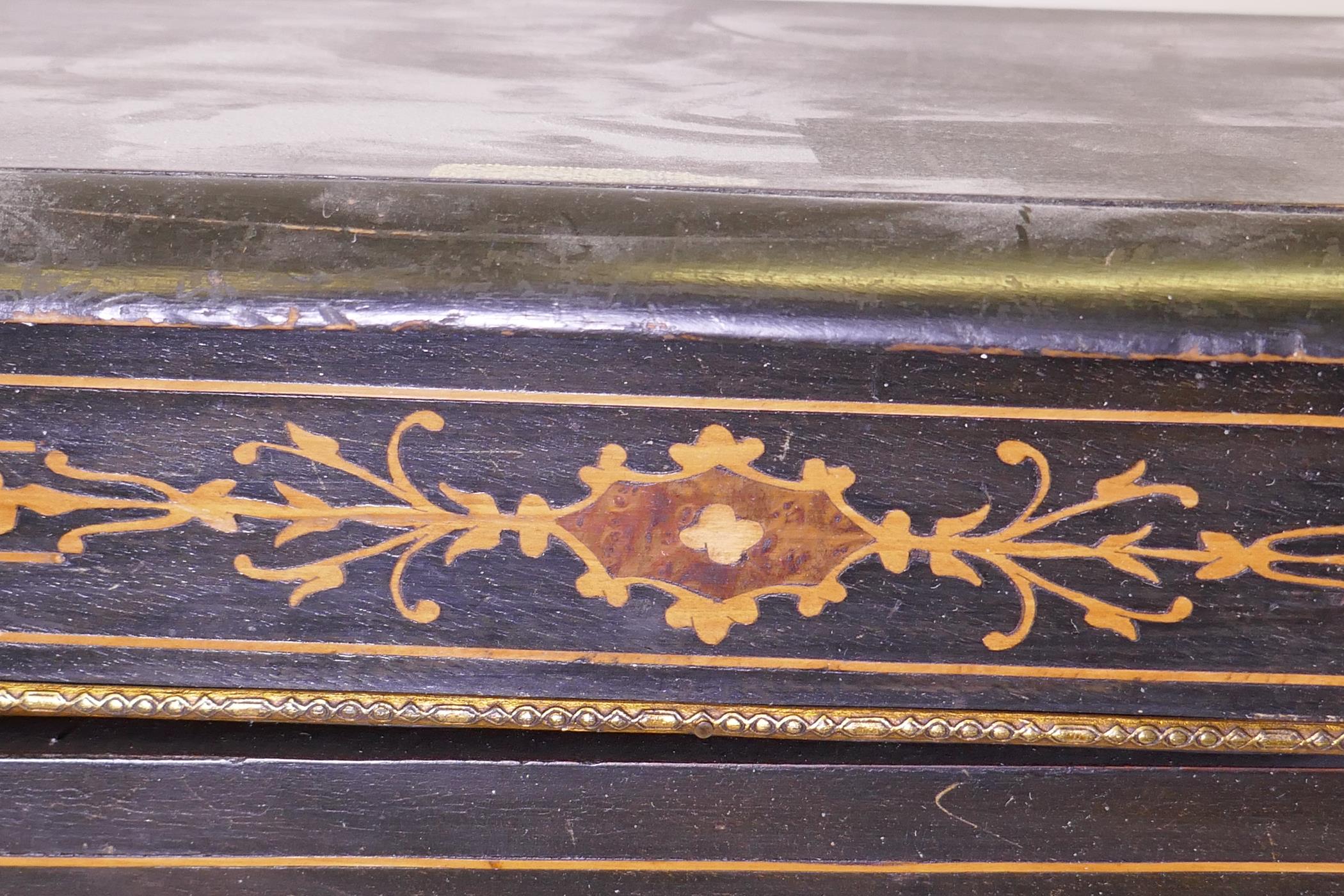 A Victorian ebonised and inlaid pier cabinet with brass mounts and single glazed door, raised on a - Image 3 of 4
