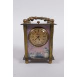A brass and cold enamel cased carriage clock, 8cm high