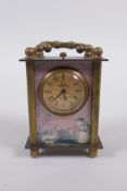 A brass and cold enamel cased carriage clock, 8cm high