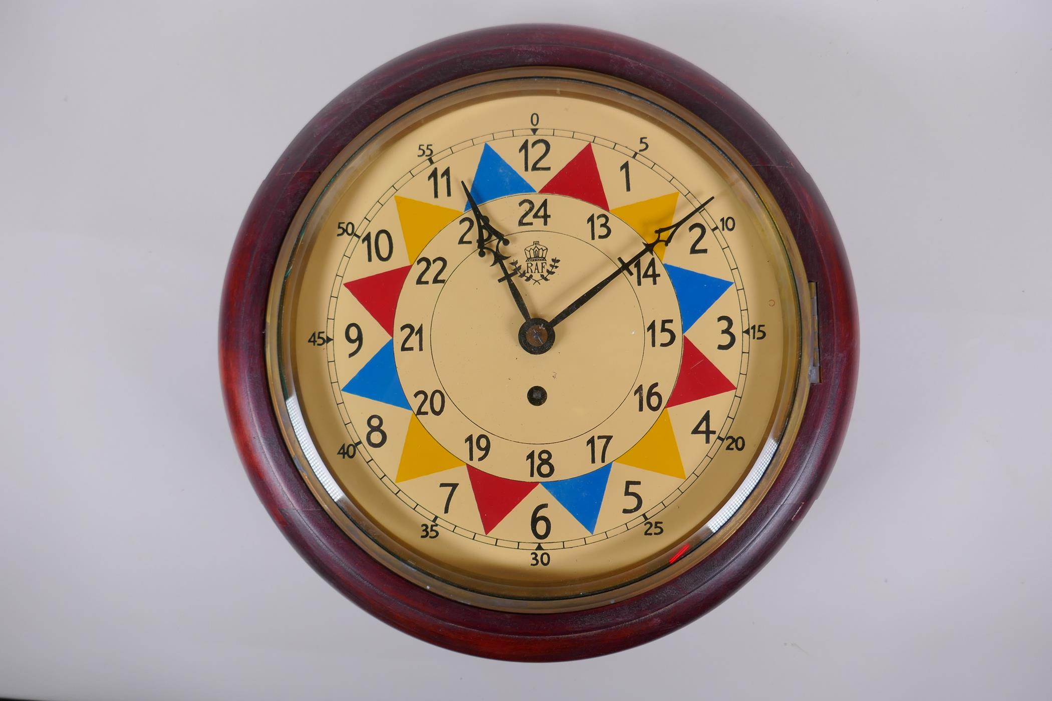 An RAF style fusee sector clock, 33cm diameter