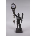 A brass and bronze Aviator mystery clock, 37cm high