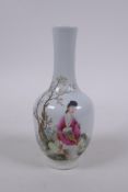 A Chinese Republic porcelain vase with polychrome decoration of a woman and child in a landscape,