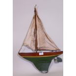 An early C20th wood pond yacht, AF lacks top of mast, 44cm long