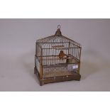 A vintage brass bird cage, 40cm high