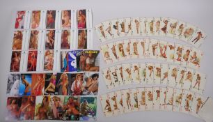 A collection of assorted retro Playboy collectors' cards, and a set of pin-up playing cards, 6 x 9cm