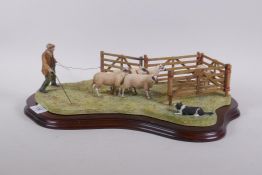 Border Fine Arts, limited edition figure, Anxious Moment - Penning Sheep, 941/1750, 44cm long