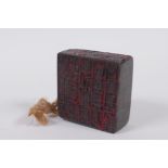 A Chinese hardstone seal of square form, 6 x 6cm