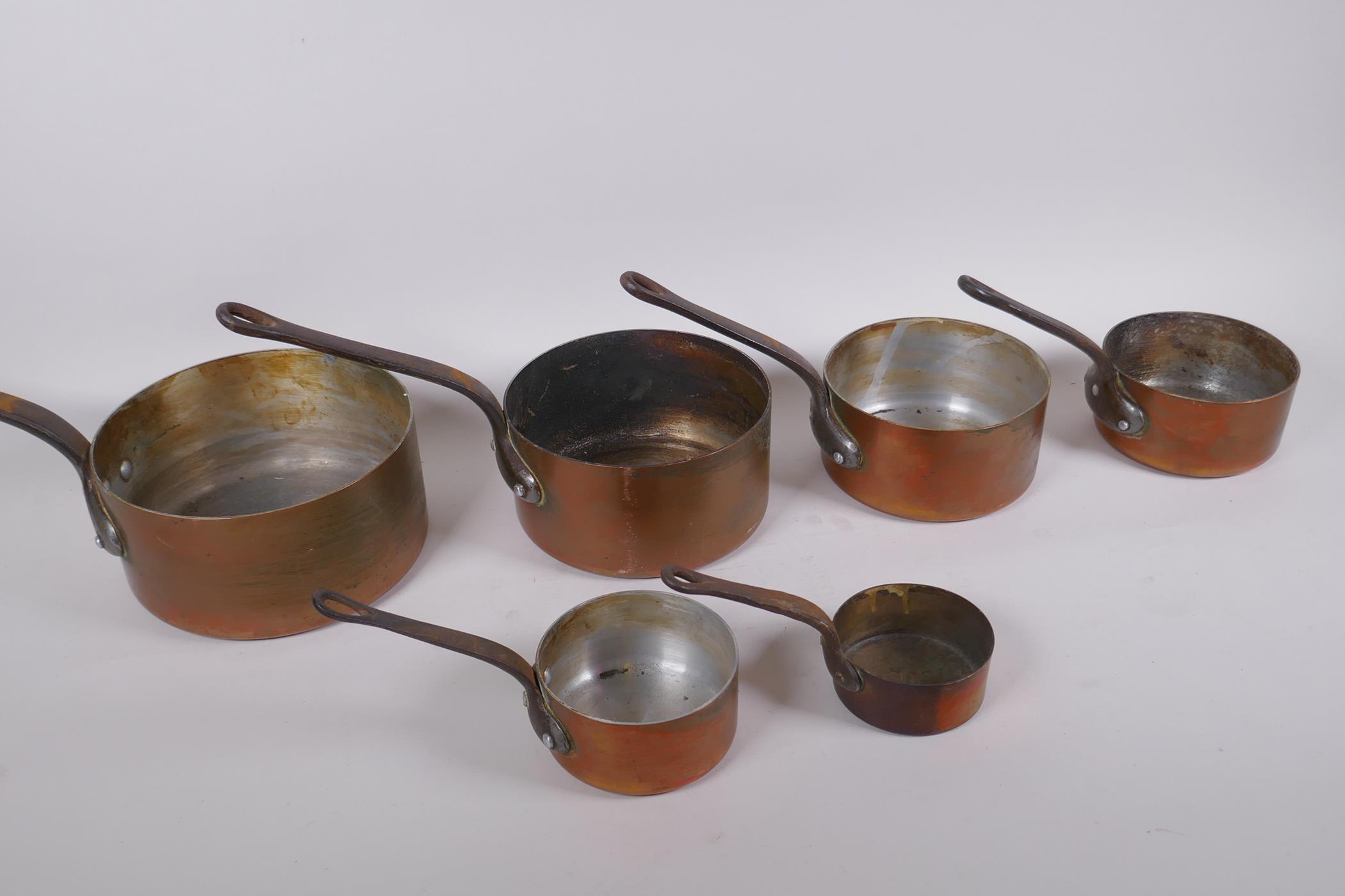 A set of six graduated French copper sauce pans, largest 18cm diameter - Image 2 of 4