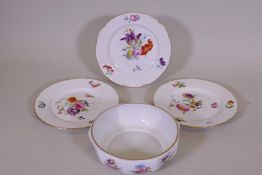 Three C19th porcelain cabinet plates with hand painted botanical studies, probably Samson with
