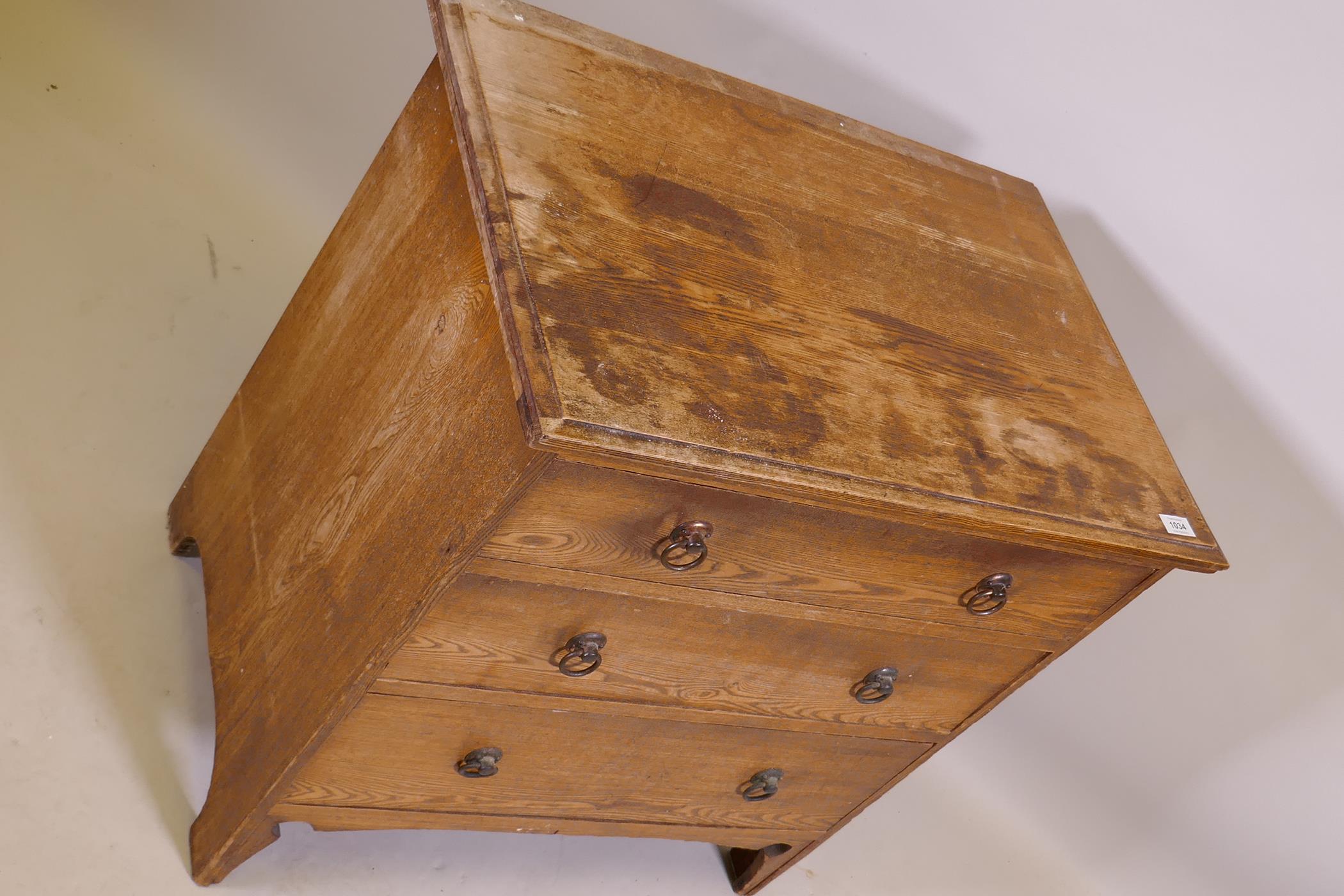 An Arts & Crafts oak three drawer chest, raised on shaped supports, 74 x 49 x 77cm - Image 3 of 4