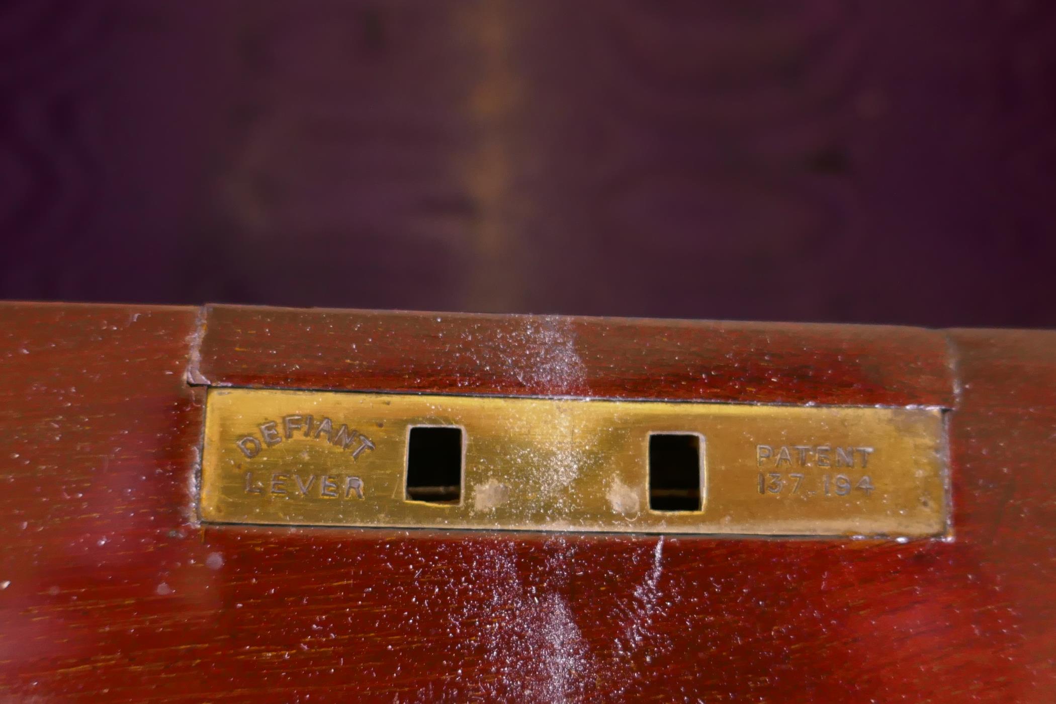 An Edwardian inlaid mahogany work table, the fold over top opening to reveal a fitted interior - Image 6 of 8