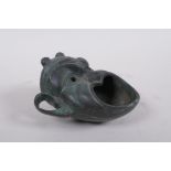 An antique Japanese bronze satyr mask censer, 11 x 11cm