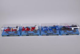 Four 1970s Scalextric cars, to include a Ferrari 312 C.025, a March Ford 721 C.026, a JPS Lotus
