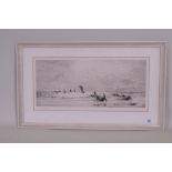 William Lionel Wyllie, Cobles at Newbiggin, Northumberland, etching, signed in pencil, 51 x 24cm