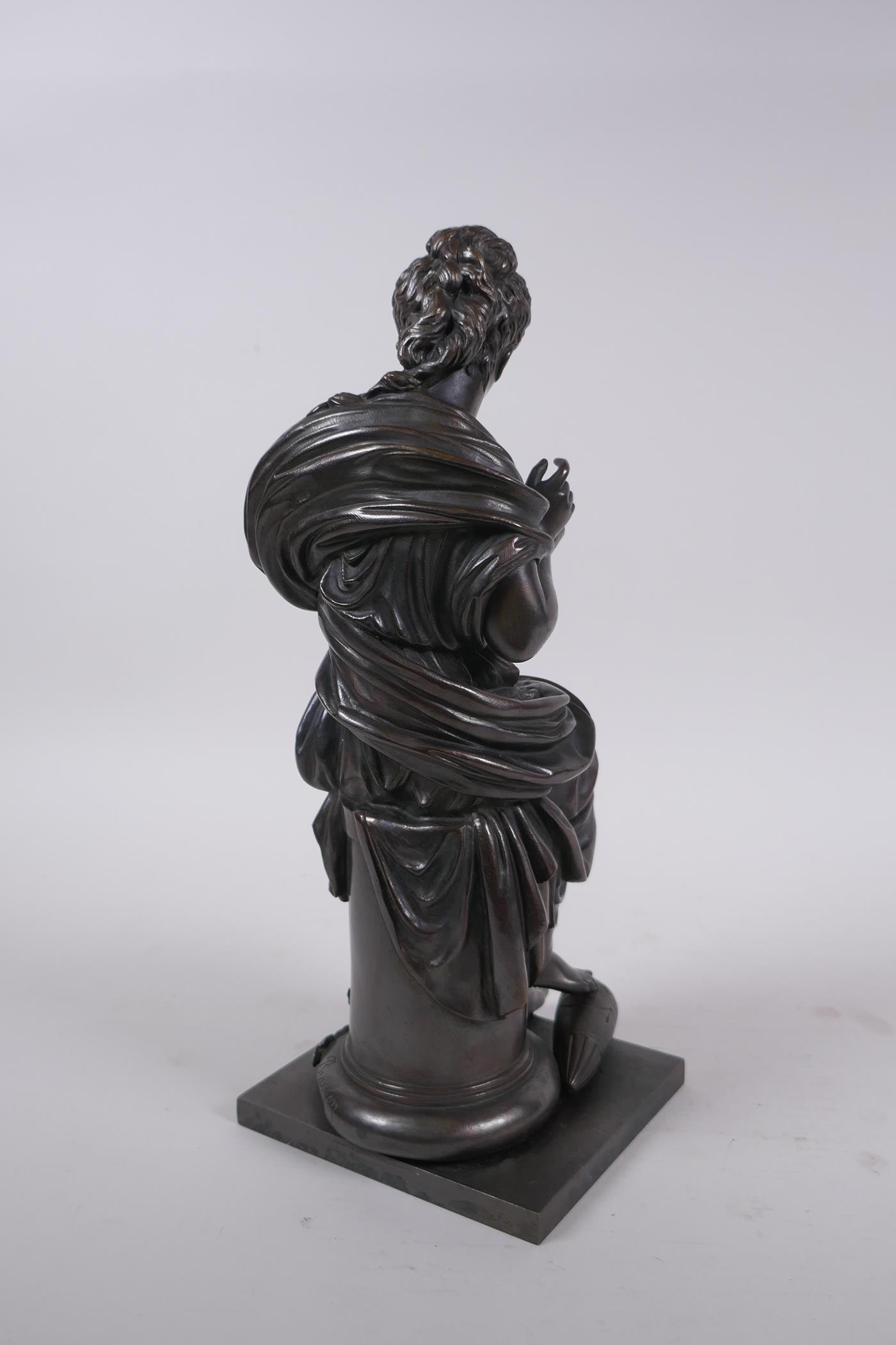 After Emile Bruchon, a late C19th/early C20th French bronze of a seated woman holding a nest of - Image 4 of 7