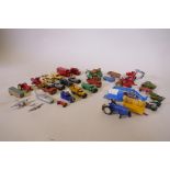 A collection of Dinky toy cars and trucks, 1930s to 1950s, and later Corgi and Matchbox