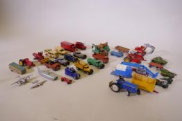 A collection of Dinky toy cars and trucks, 1930s to 1950s, and later Corgi and Matchbox