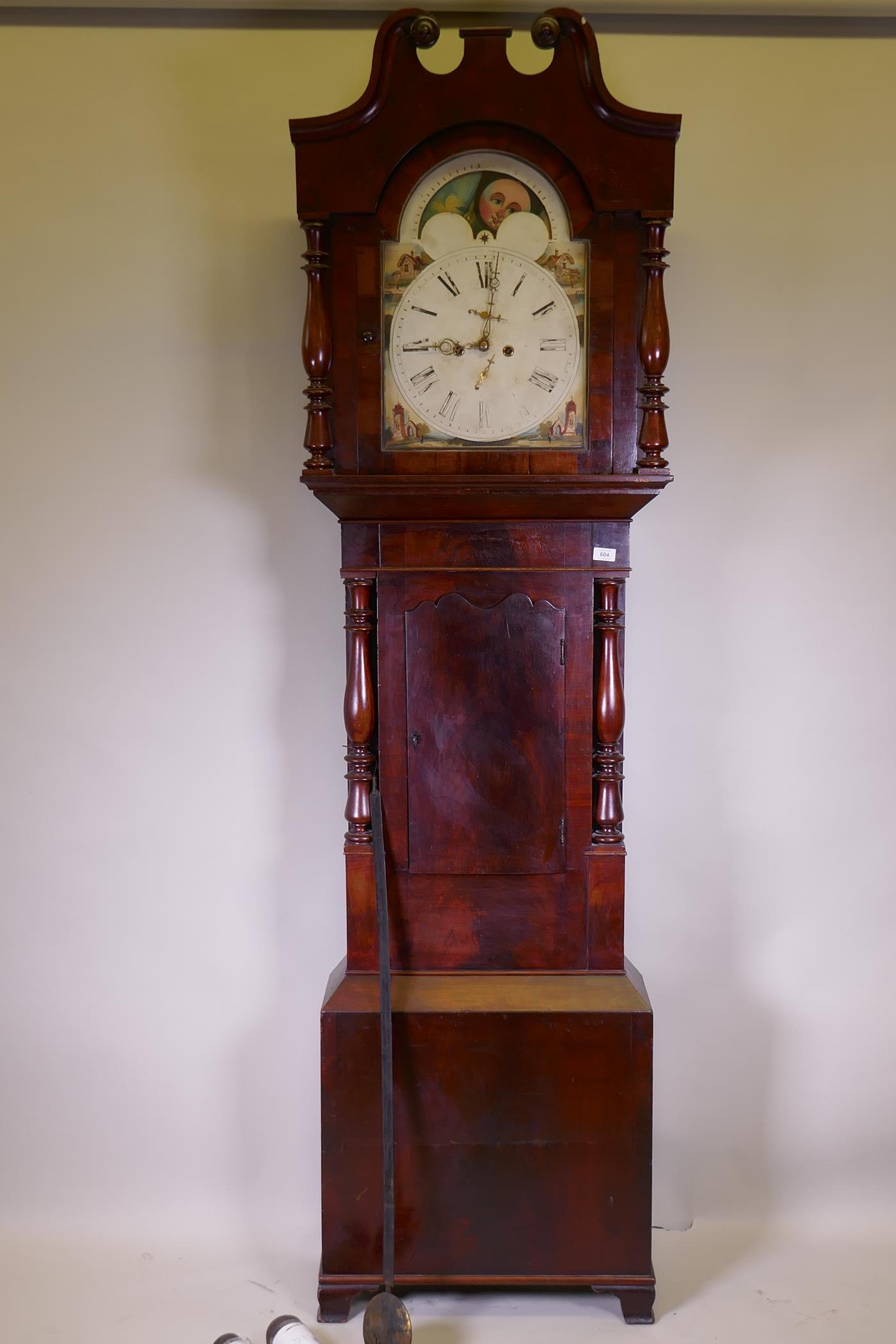 A C19th mahogany north country longcase clock by Royle of Rawson, Wigan, the enamel dial with a