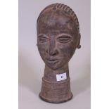 An African bronze bust head of a female with braided hair, 33cm high