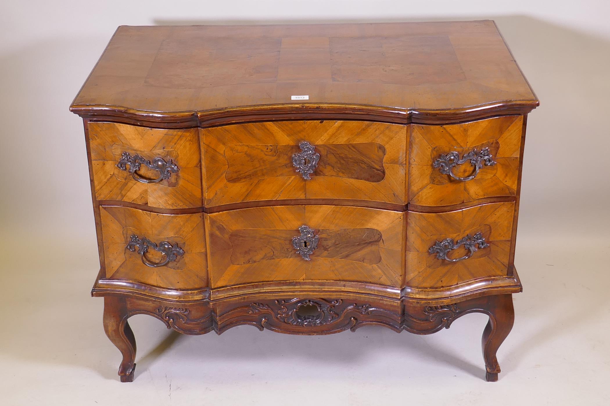 A late C18th/early C19th Maltese serpentine fronted walnut commode with two drawers, raised on a - Image 2 of 13