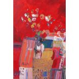 Vermillion Table Top, flowers on a table, signed Murphy, oil, and Summer Flowers, St Ives, mixed