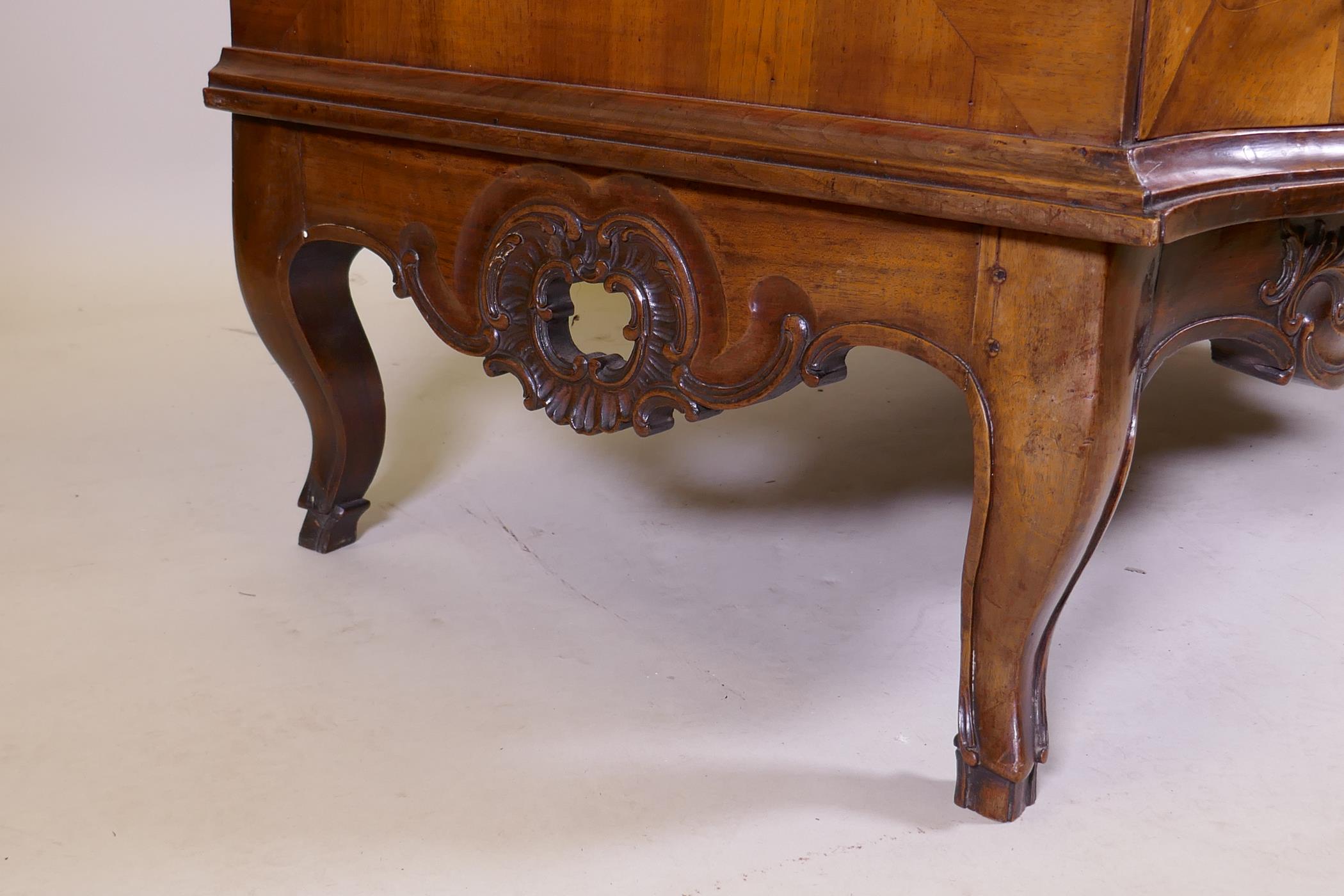 A late C18th/early C19th Maltese serpentine fronted walnut commode with two drawers, raised on a - Image 8 of 13