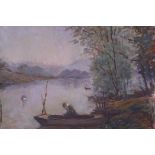 Anita Carr, landscape with boatman, oil on artist's board, monogramed, 40 x 50cm