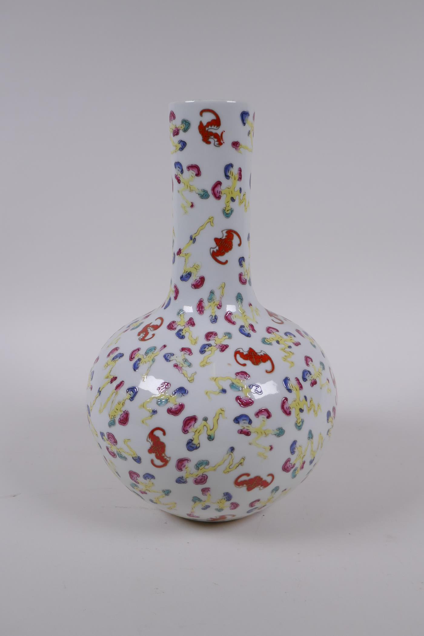 A Chinese polychrome porcelain bottle vase with all over bat decoration, Chinese GuangXu 6 character - Image 3 of 5