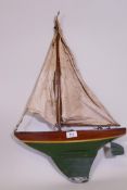 An early C20th wood pond yacht, AF lacks top of mast, 44cm long