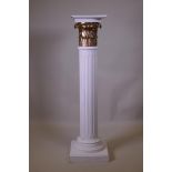 A Victorian painted and gilt pine Corinthian column pedestal, 32 x 32cm, 145cm high