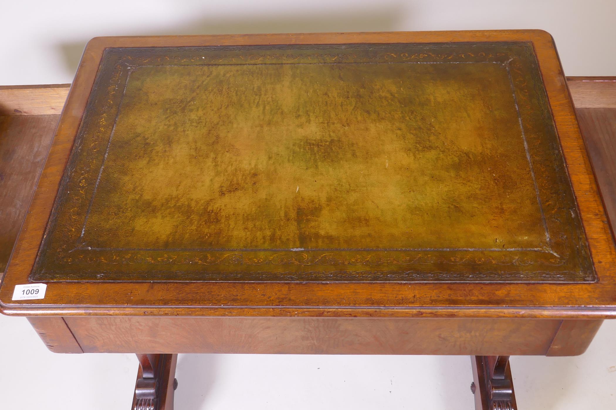 A Georgian mahogany writing table with two end drawers and tooled leather inset top, raised on - Image 6 of 6