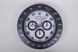 A Rolex Daytona style wall clock, 34cm diameter