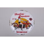 A vintage style Harley Davidson convex enamel advertising sign, 30cm diameter