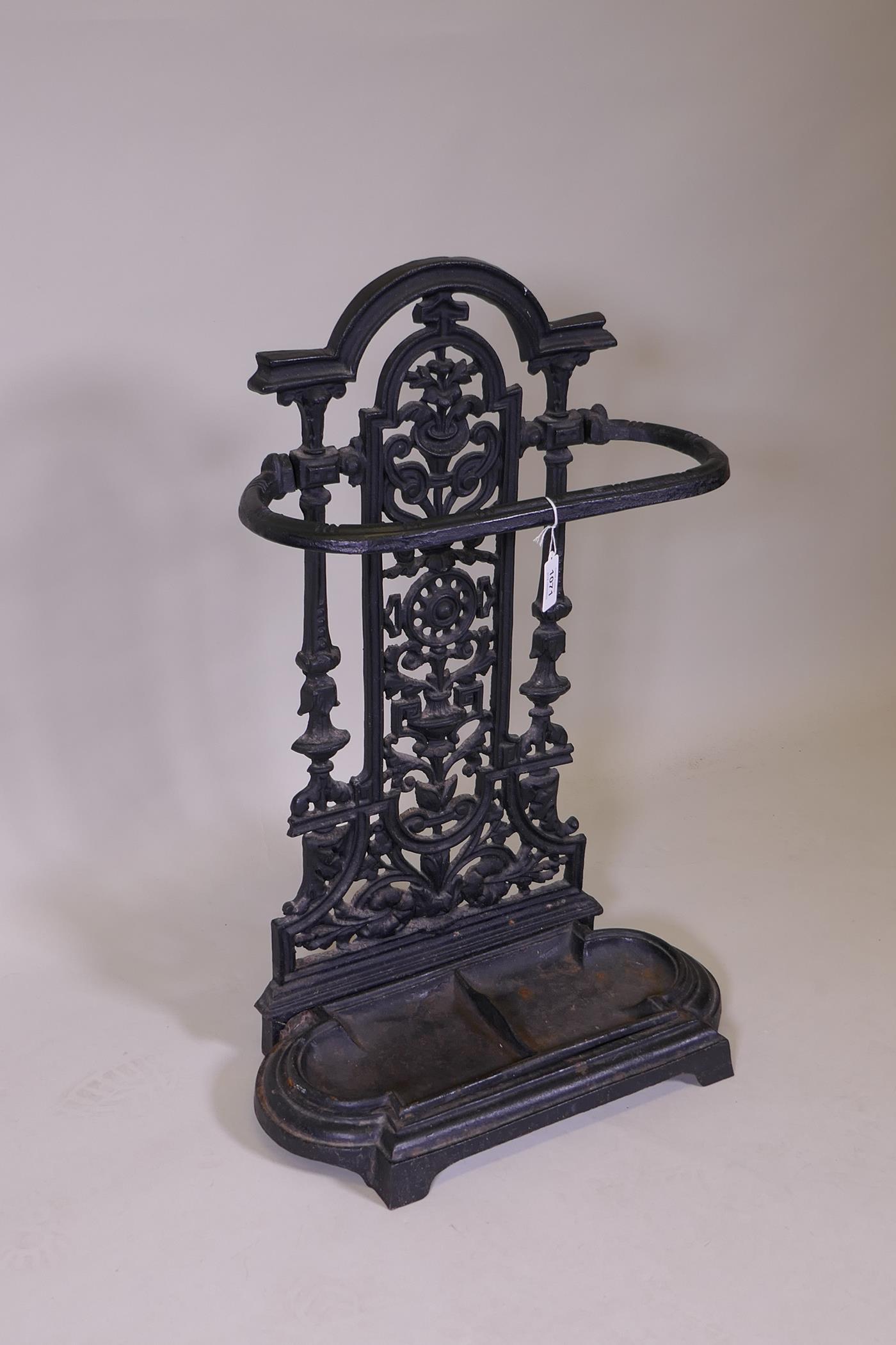 A Victorian painted cast iron stick stand, 45 x 23cm, 70cm high - Image 2 of 2