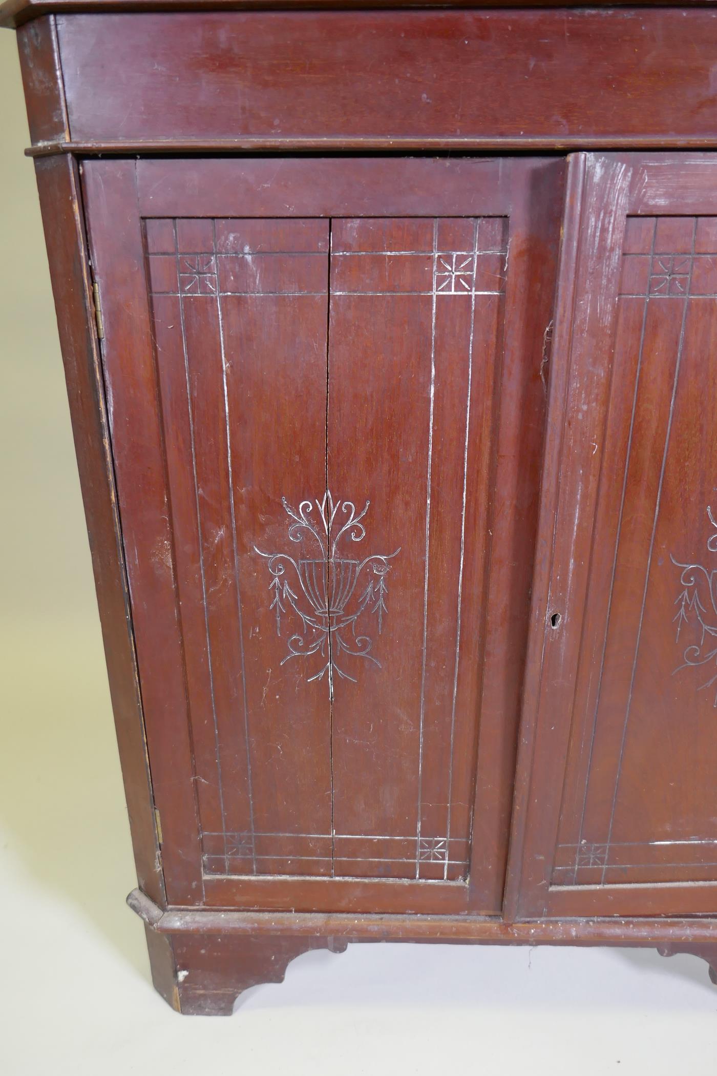 A Victorian mahogany standing corner cabinet with mirrored back and galleried shelves over two - Image 5 of 5