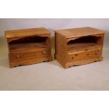 A pair of pine bedside chests with open shelf over single drawer, 71 x 46 x 50cm